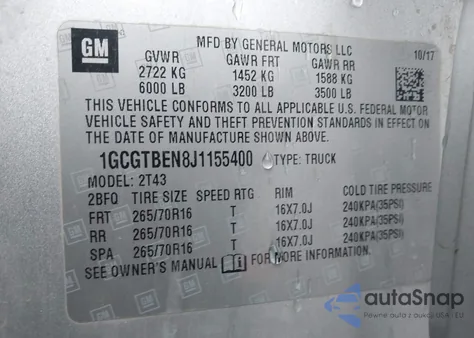 2018 Chevrolet Colorado Wt из США, поврежденный, VIN 1GCGTBEN8J1155400